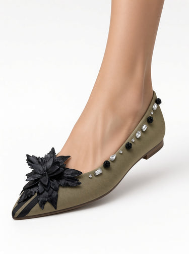 BALLERINA GROS GRAIN CHAMPAGNE CON FIORI E ROSE RICAMATE